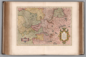 Ein aufgeschlagenes Buch mit einer detaillierten Karte von Deutschland und begleitendem Text.