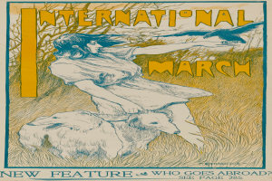 Plakat für die Internationale Demonstration mit einer Frau mit einem menschlichen Gesicht und einem Hund, mit Text zur Ereignisinformation.