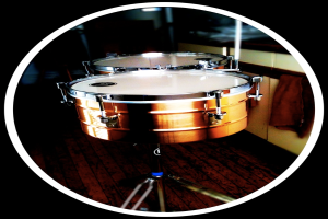 Eine Vielzahl von Musikinstrumenten sind auf einem h├Âlzernen Boden angeordnet.