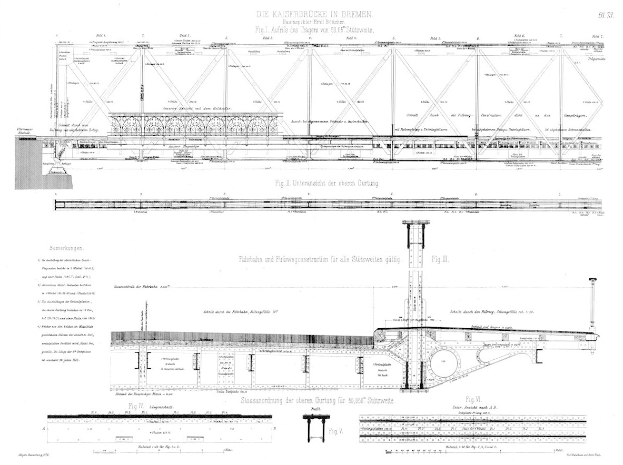 Ein detailliertes Bild einer Brücke, einschließlich der Kaiserbrücke in Bremen, mit begleitendem Text für weitere Informationen.