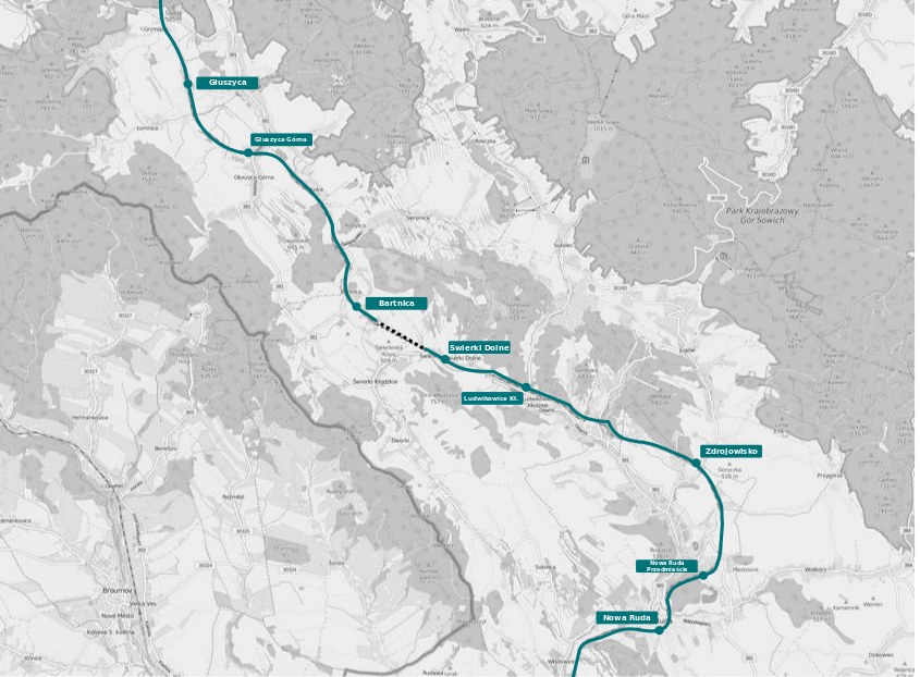 Karte einer Stadt mit einer blauen Linie, die die Route einer Radtour markiert, einschließlich Start- und Endpunkten.