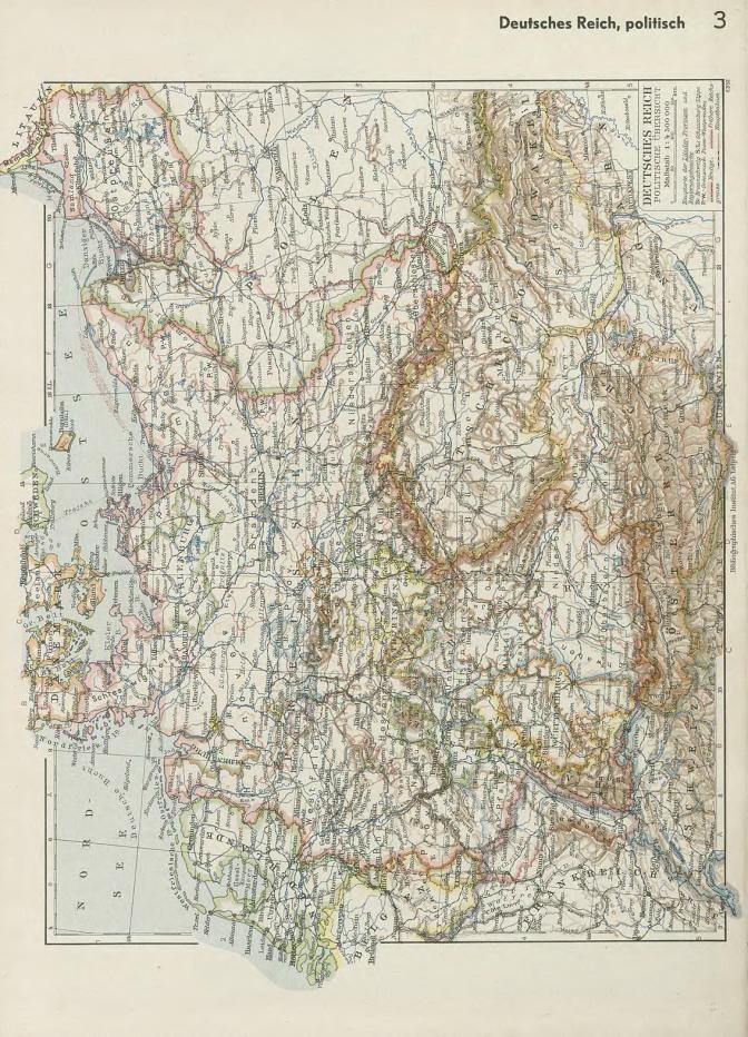 Alte Karte aus dem 19. Jahrhundert von Deutschland, die seine politischen Teilungen zeigt, auf Papier gedruckt mit Text oben und unten.