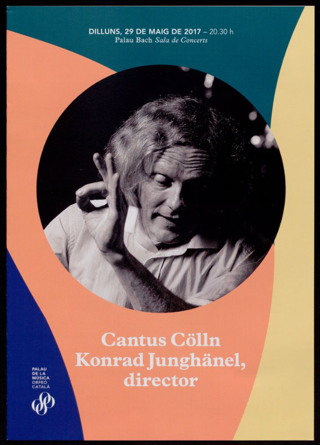 Plakat mit einem Bild von Cantus Collin und Konrad Junghänel, wahrscheinlich mit Informationen über ein Konzert-Event.