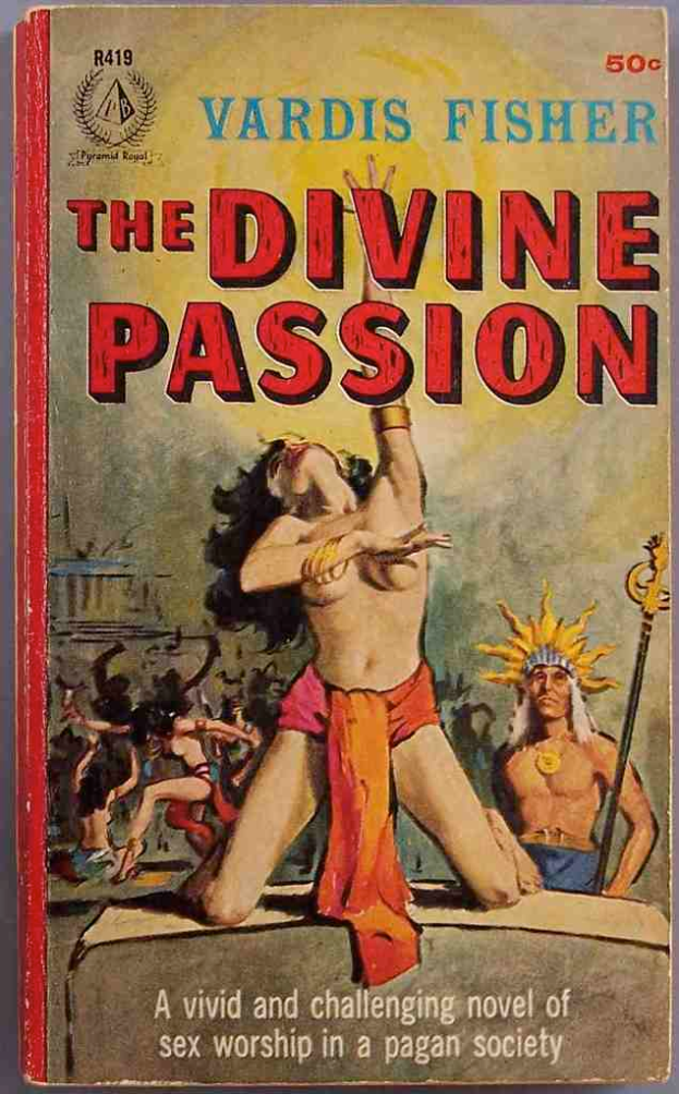 Ein Foto eines Buches mit dem Titel 'Die göttliche Leidenschaft' und einem Bild einer knienden Frau auf dem Cover.
