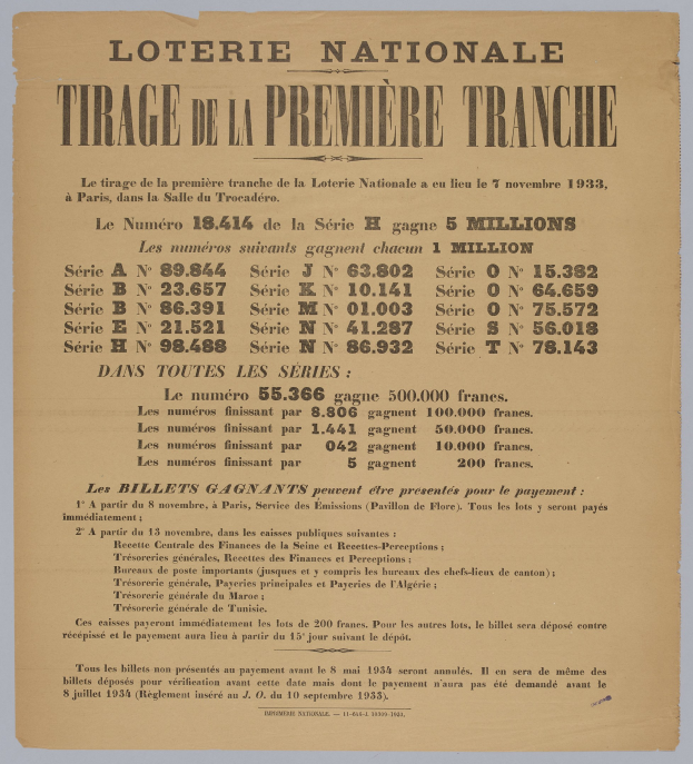 Ein Los für die Ziehung der "Loterie Nationale Tirage de la Première Tranche"