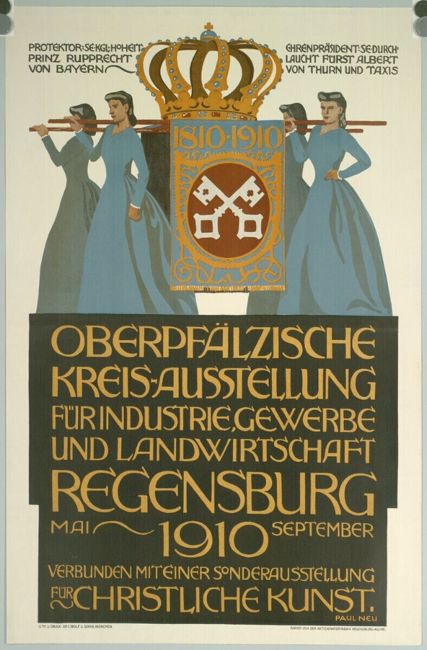 Plakat zur deutschen Revolution von 1910, das eine Gruppe von Menschen und eine Krone zeigt, mit Text auf dem Plakat