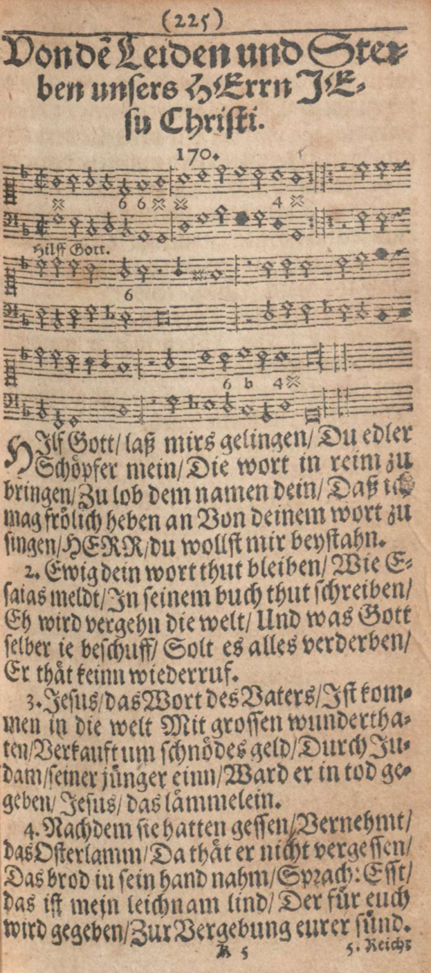 Ein altes, abgenutztes Manuskriptblatt mit deutschem Text und Musiknoten in traditioneller deutscher Schrift.
