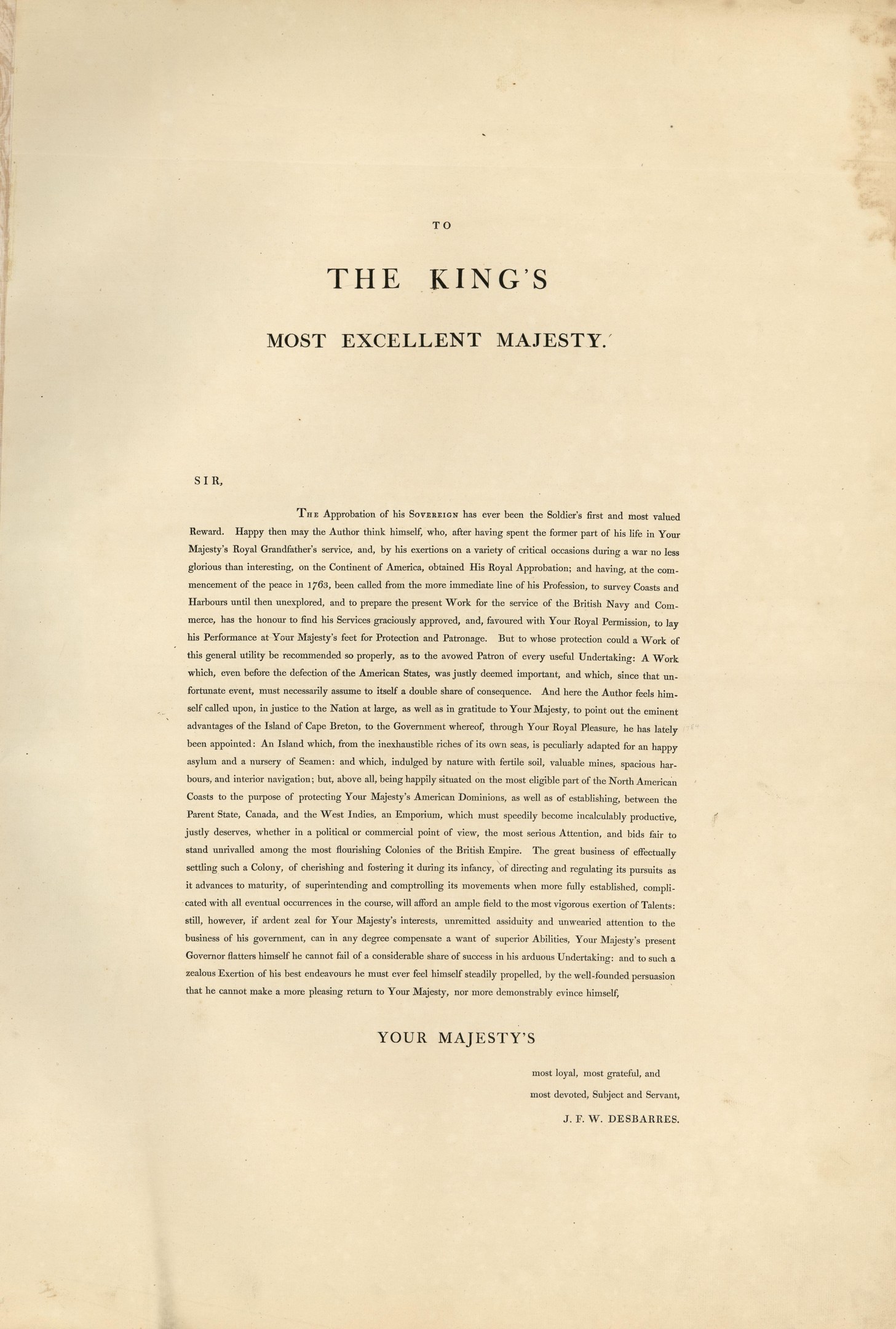 Offenes Buch mit dem Titel 'An den Königlichen Höchstexzellenz, Majestät' mit fettem schwarzem Text auf einem weißen Blatt, eingerahmt von einem goldenen Rand.