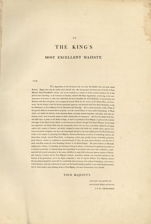 Offenes Buch mit dem Titel 'An den Königlichen Höchstexzellenz, Majestät' mit fettem schwarzem Text auf einem weißen Blatt, eingerahmt von einem goldenen Rand.